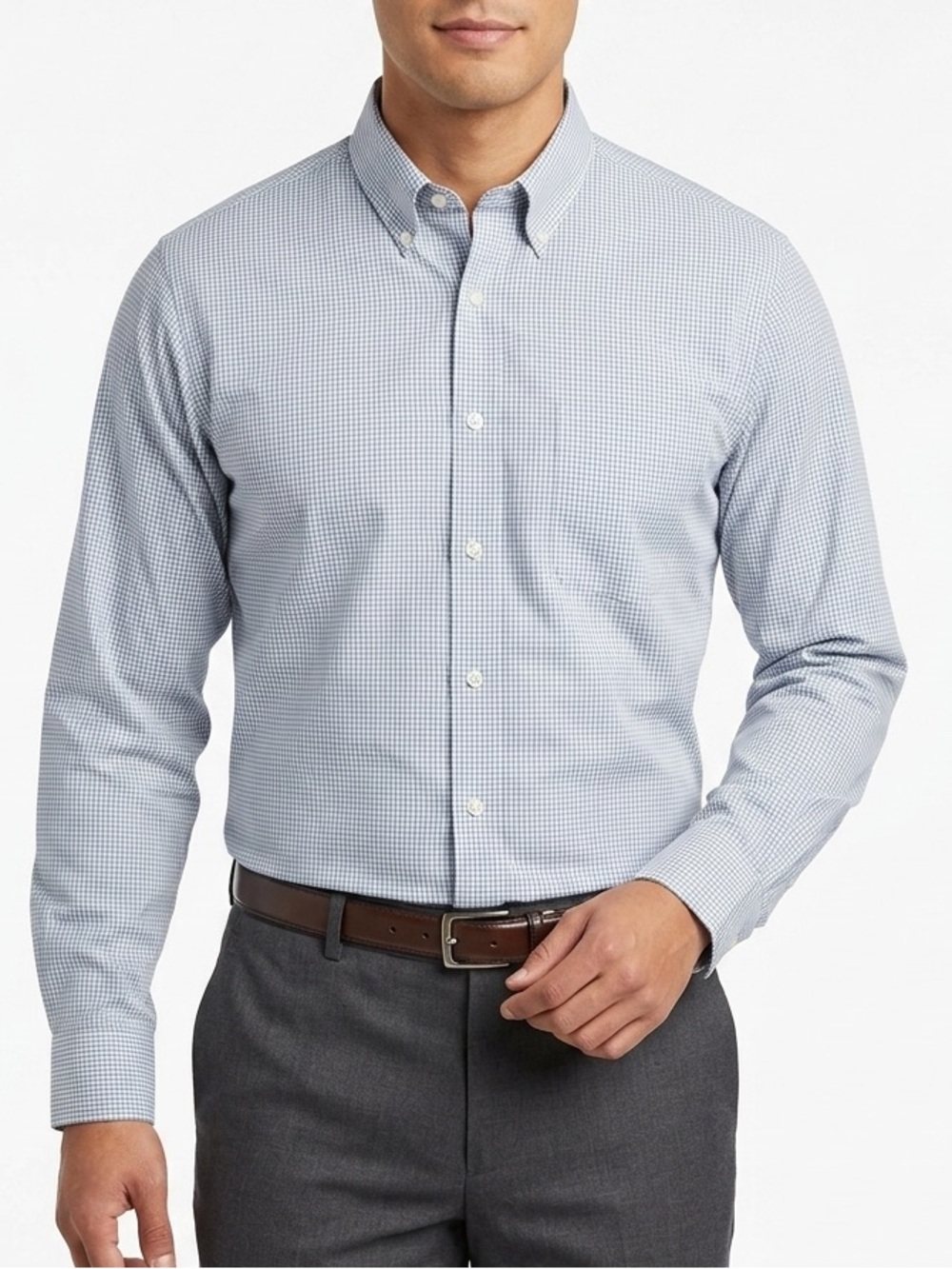 Jos. A. Bank Traveler Dress Shirt Blue Check Slim Fit 16.5 Button Front Cotton